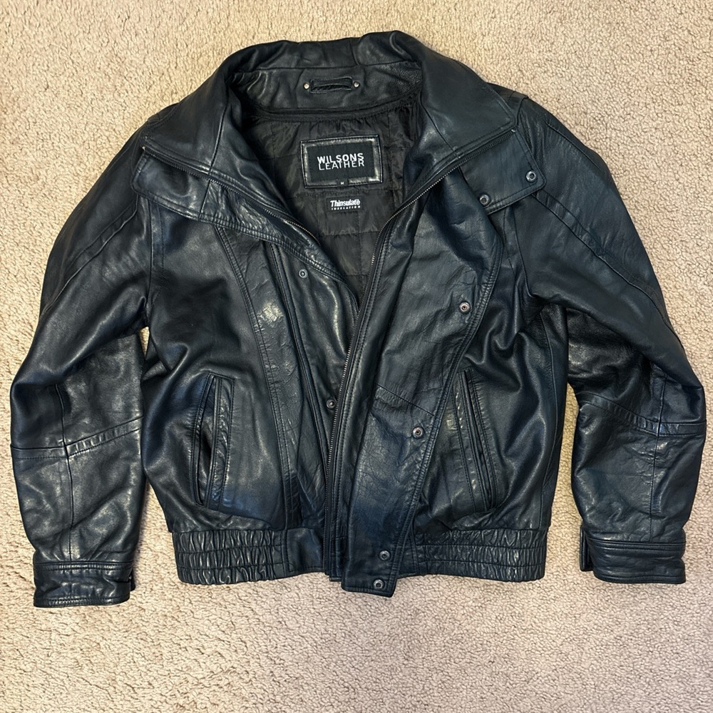 Wilsons Leather Classic Black Bomber Motorcycle Jacket